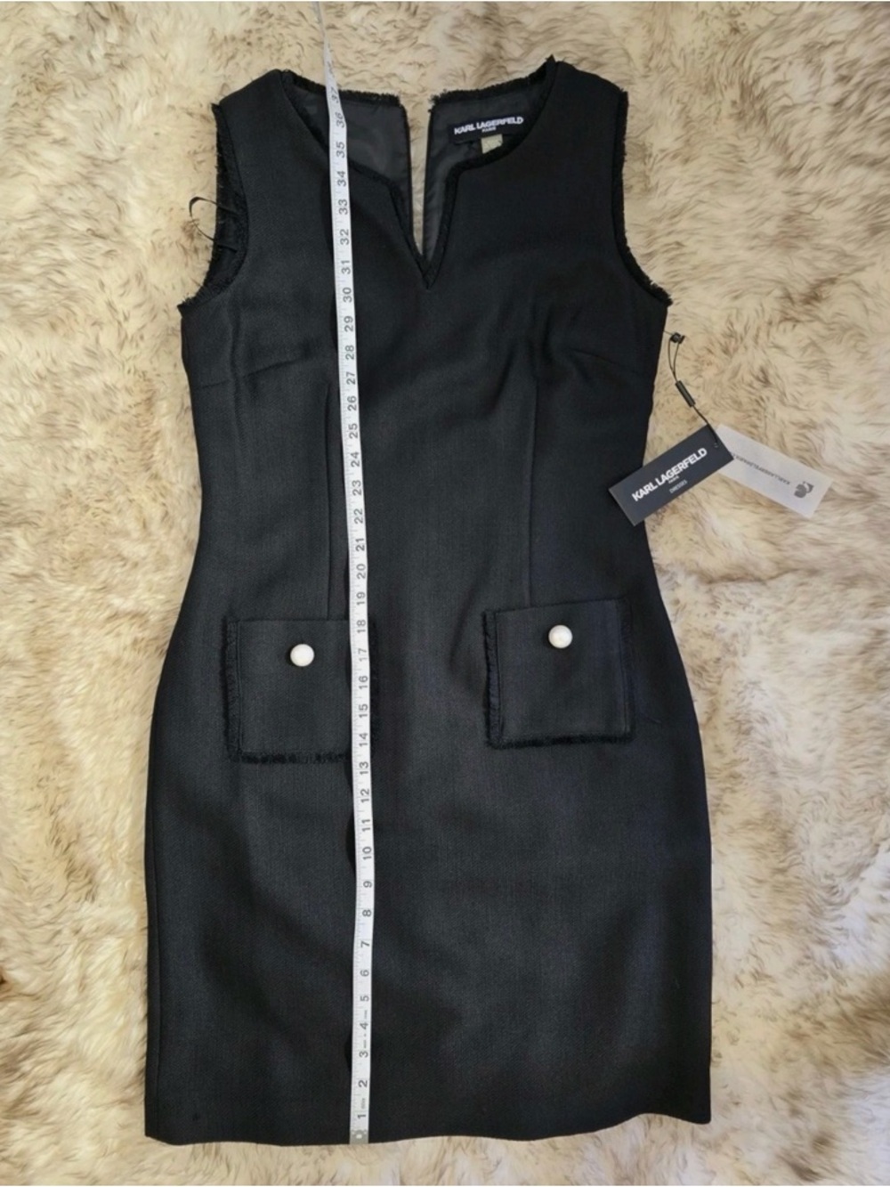 NWT Karl Lagerfeld Paris Sleeveless Black Tweed Shift Dress Pearl Accent Size 6 - Picture 15 of 15